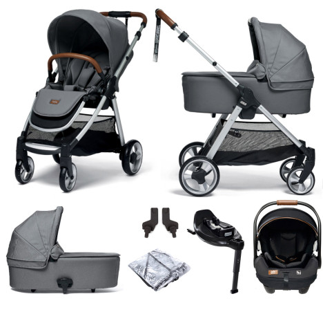 Mamas & Papas Flip XT2 Travel System with Carrycot, i-Level Recline Car Seat & i-Base Encore - Fossil Grey
