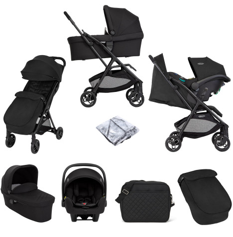 Graco Arris Trio Myavo Travel System with Footmuff, Carrycot, Changing Bag & Adapters - Night Sky