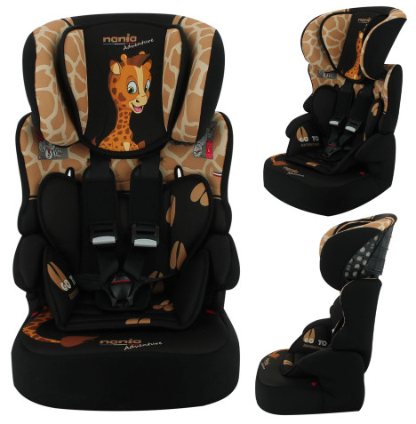 Nania Beline Group 1/2/3 High Back Booster Car Seat With Harness - Giraffe Adventure (9 Months-12 Years)