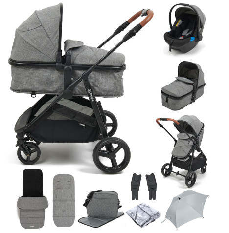 Puggle Monaco XT 2in1 Pushchair Travel System with Footmuff, Changing Bag & Parasol - Graphite Grey