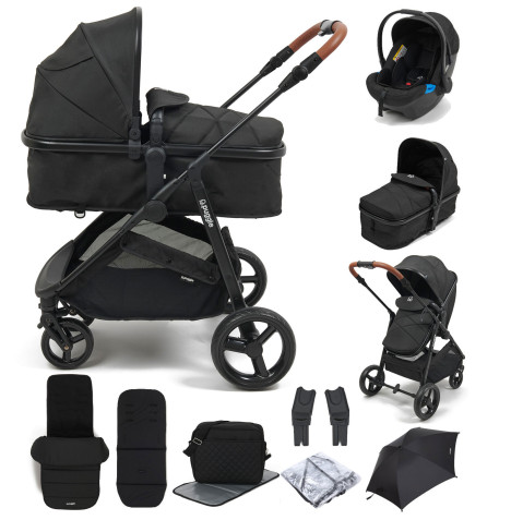 Puggle Monaco XT 2in1 Pushchair Travel System with Footmuff, Changing Bag & Parasol - Storm Black
