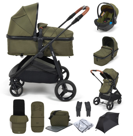 Puggle Monaco XT 2in1 Pushchair Travel System with Footmuff, Changing Bag & Parasol - Forest Green