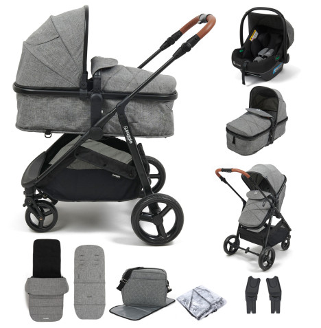 Puggle Monaco XT 2in1 i-Size Travel System with Footmuff & Changing Bag - Graphite Grey