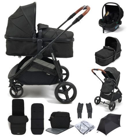 Puggle Monaco XT 2in1 i-Size Travel System with Footmuff, Changing Bag & Parasol - Storm Black