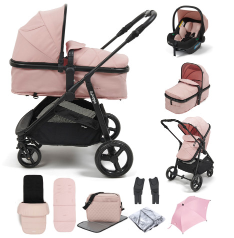 Puggle Monaco XT 2in1 i-Size Travel System with Footmuff, Changing Bag & Parasol - Blush Pink