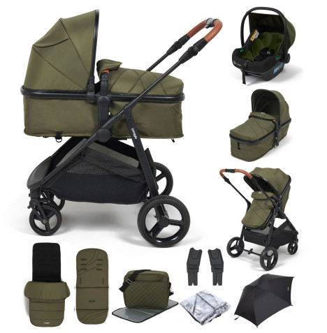 Puggle Monaco XT 2in1 i-Size Travel System with Footmuff, Changing Bag & Parasol - Forest Green