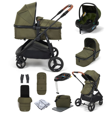 Puggle Monaco XT 2in1 i-Size Travel System with ISOFIX Base, Footmuff & Changing Bag - Forest Green