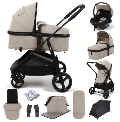 Puggle Monaco XT 2in1 i-Size Travel System with Footmuff, Changing Bag & Parasol - Cashmere