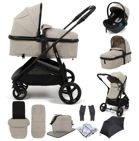 Puggle Monaco XT 2in1 Pushchair Travel System with Footmuff, Changing Bag & Parasol - Cashmere