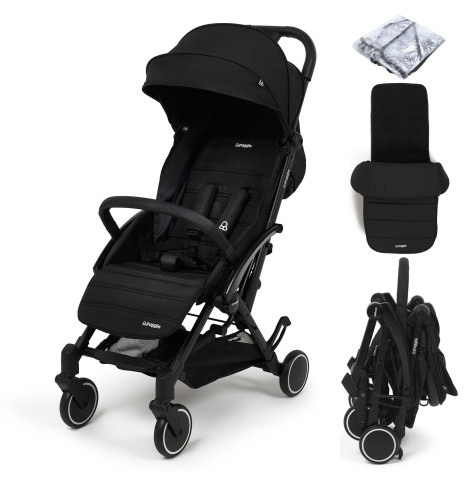 Puggle Seattle Fold & Go Compact Pushchair & Raincover With Monaco Footmuff - Midnight Black