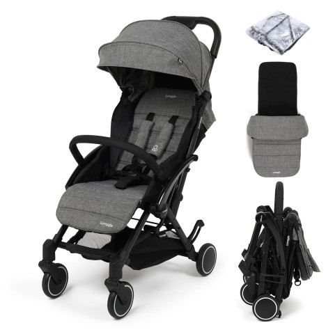 Puggle Seattle Fold & Go Compact Pushchair & Raincover With Monaco Footmuff - Graphite Grey