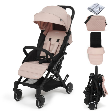 Puggle Seattle Fold & Go Compact Pushchair & Raincover With Monaco Footmuff & Changing Bag - Blush Pink