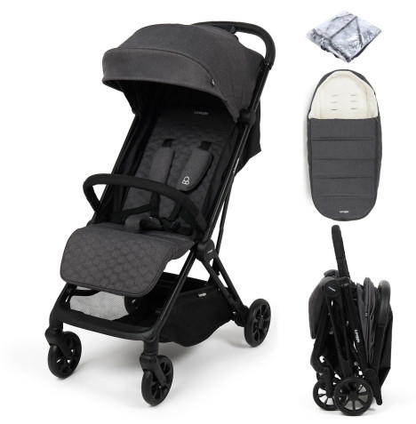 Puggle Escape Auto Quickfold Compact Pushchair With Raincover & Memphis Footmuff - Platinum Grey