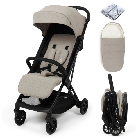 Puggle Escape Auto Quickfold Compact Pushchair With Raincover & Memphis Footmuff - Cashmere