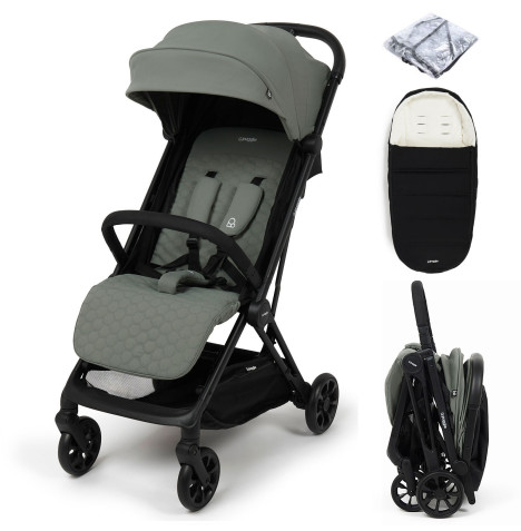 Puggle Escape Auto Quickfold Compact Pushchair With Raincover & Memphis Footmuff - Seagrass Green