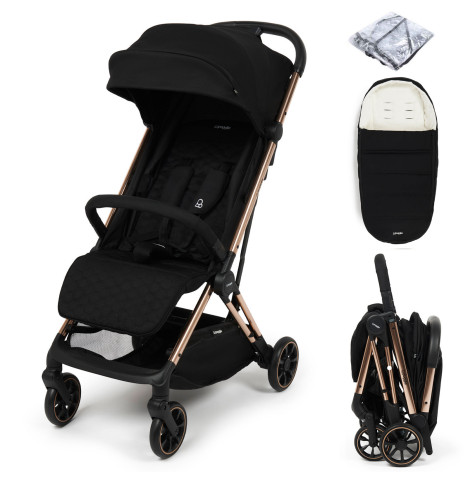 Puggle Escape Auto Quickfold Luxe Special Edition Compact Pushchair With Raincover & Memphis Footmuff - Midnight Black