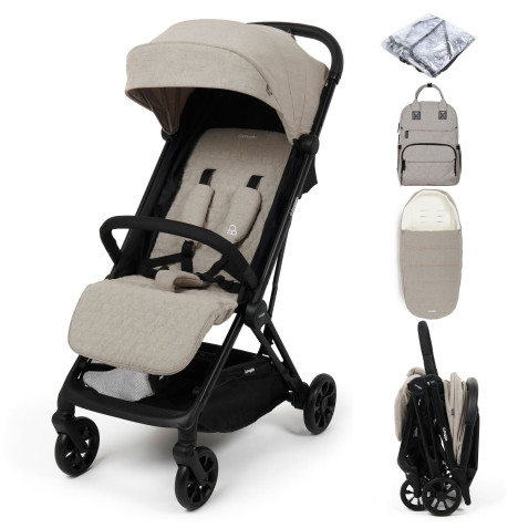 Puggle Escape Auto Quickfold Compact Pushchair With Raincover, Memphis Footmuff & Changing Bag - Cashmere