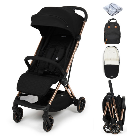 Puggle Escape Auto Quickfold Luxe Special Edition Compact Pushchair With Raincover, Memphis Footmuff & Changing Bag - Midnight Black