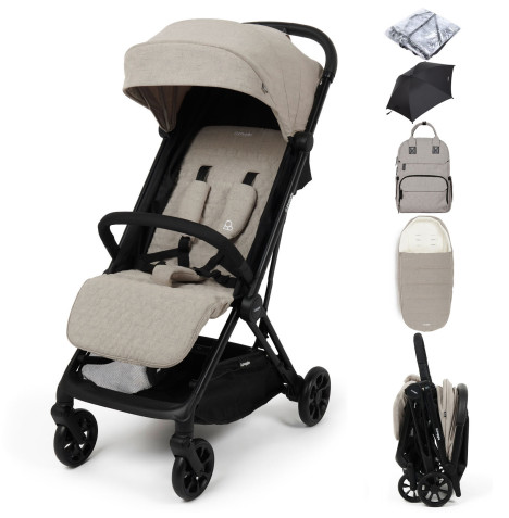 Puggle Escape Auto Quickfold Compact Pushchair With Raincover, Memphis Footmuff, Changing Bag & Parasol - Cashmere