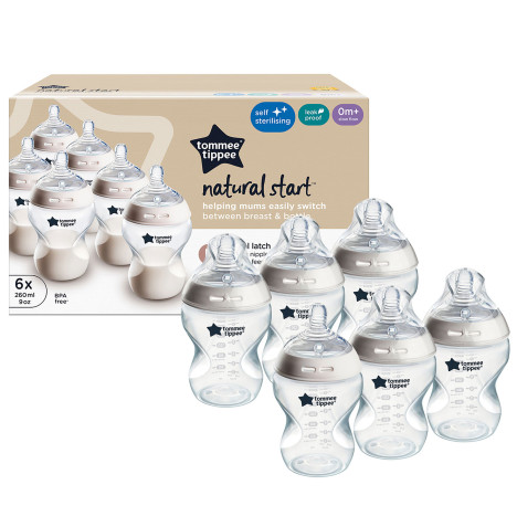 Tommee Tippee Closer to Nature 6 Pack Baby Bottles (260ml) - Natural Clear