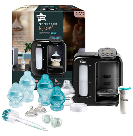 Tommee Tippee Perfect Prep Day & Night Machine Instant Baby Bottle Maker With Baby Bottle Set - Black/Blue