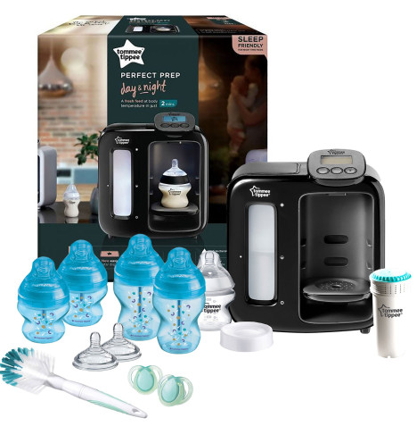 Tommee Tippee Perfect Prep Day & Night Machine Instant Baby Bottle Maker With Baby Bottle Set - Black & Blue