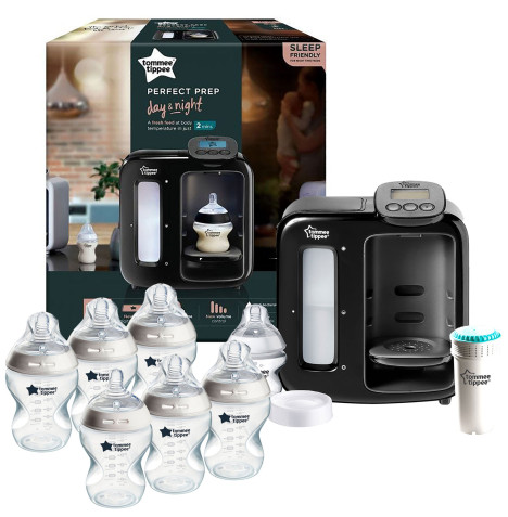 Tommee Tippee Perfect Prep Machine Anti-Colic Baby Bottle Feeding Bundle - Black/Clear