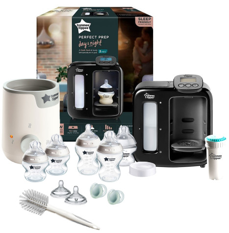 Tommee Tippee Perfect Prep Baby Bottle Making Machine, Electric Bottle Warmer & Baby Bottle Starter Set - Black & Clear